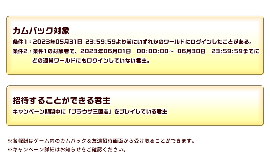 カムバック対象　招待することができる君主